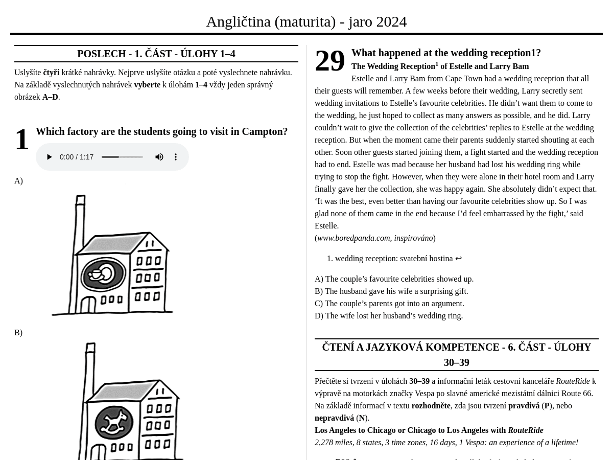 Angličtina (maturita) - jaro 2024