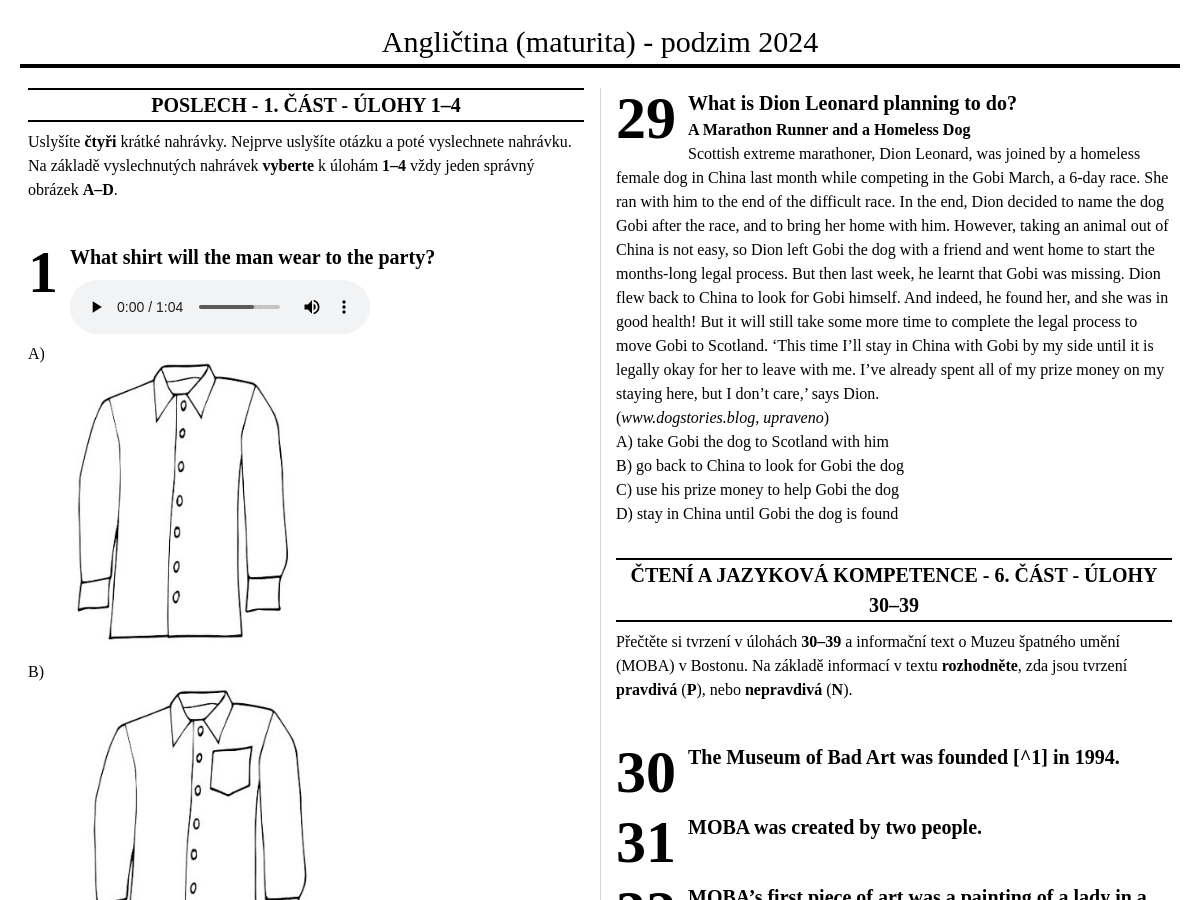 Angličtina (maturita) - podzim 2024