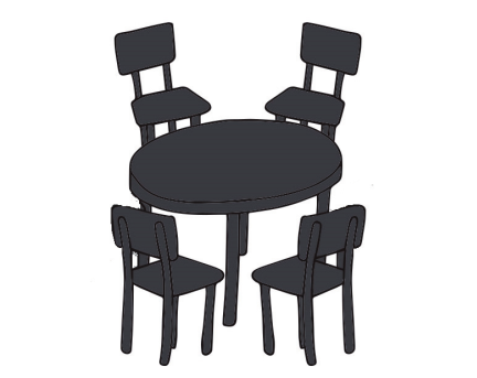 a dark table with 4 chairs